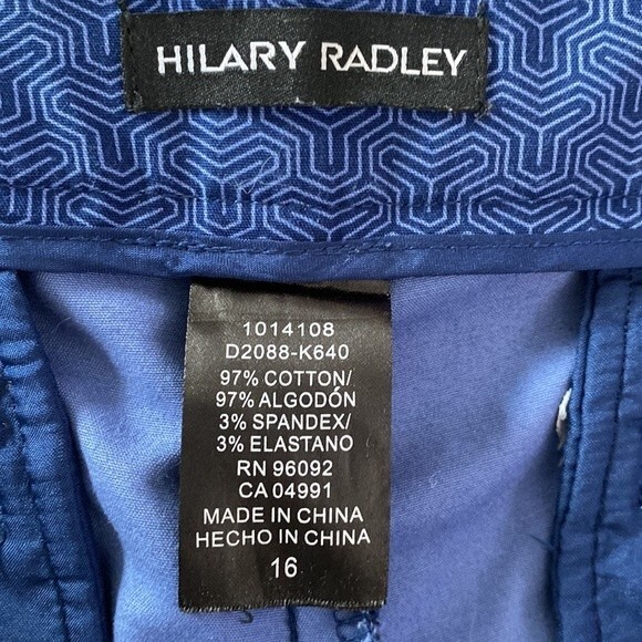 Hilary Radley Geo Print High Waist Blue Cropped Pants Slim Leg Stretch Slit Hem - Picture 9 of 16